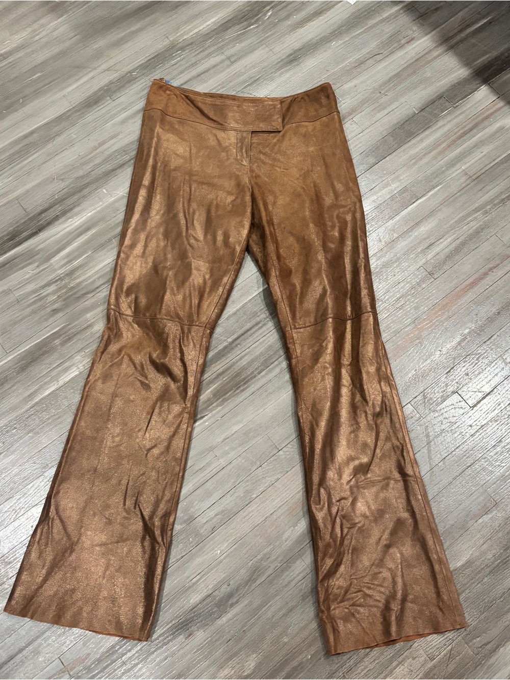 Cache Leather Metallic Copper Brown Boot Cut Pants
